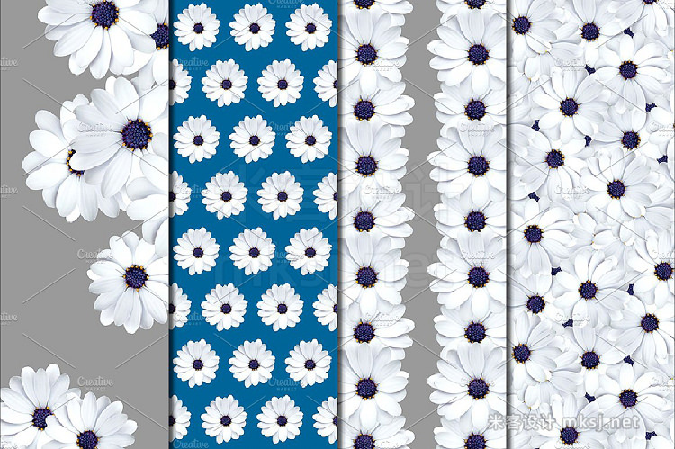 png素材 White Daisy Patterns - Digital Paper