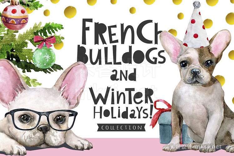 png素材 French Bulldogs and Winter Holidays