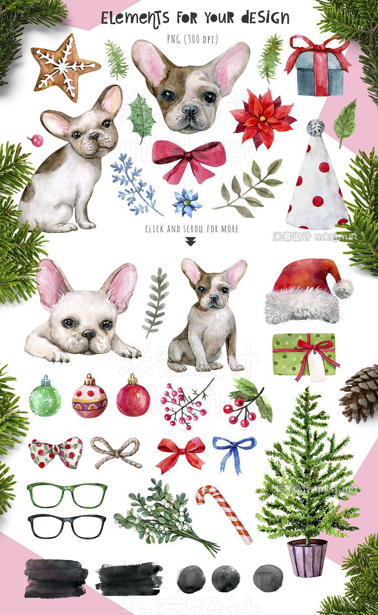 png素材 French Bulldogs and Winter Holidays