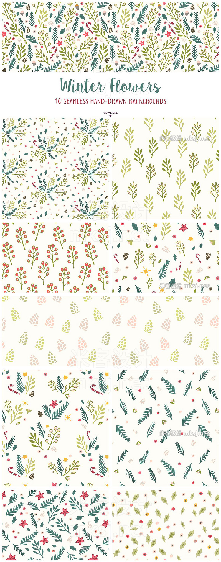 png素材 Winter Flowers Christmas Patterns