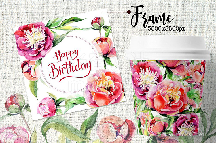 png素材 Peony flowers PNG watercolor set