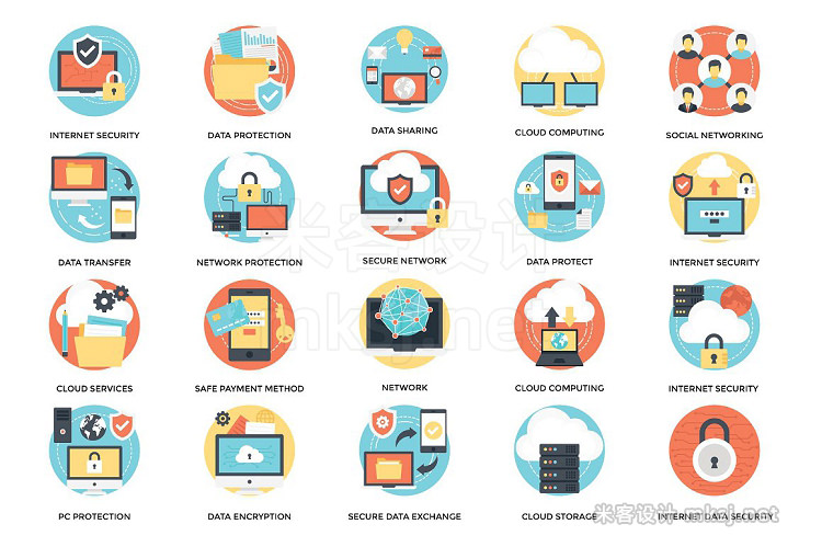 png素材 100 Flat Internet and Security Icons