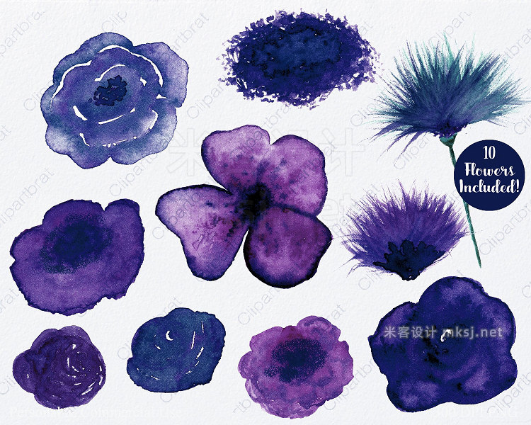 png素材 Navy Blue Watercolor Floral Clipart