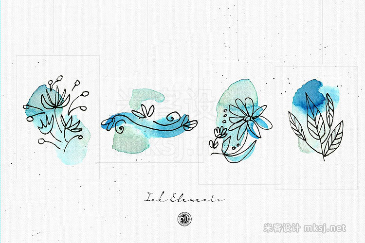 png素材 Ink Elements with Watercolor