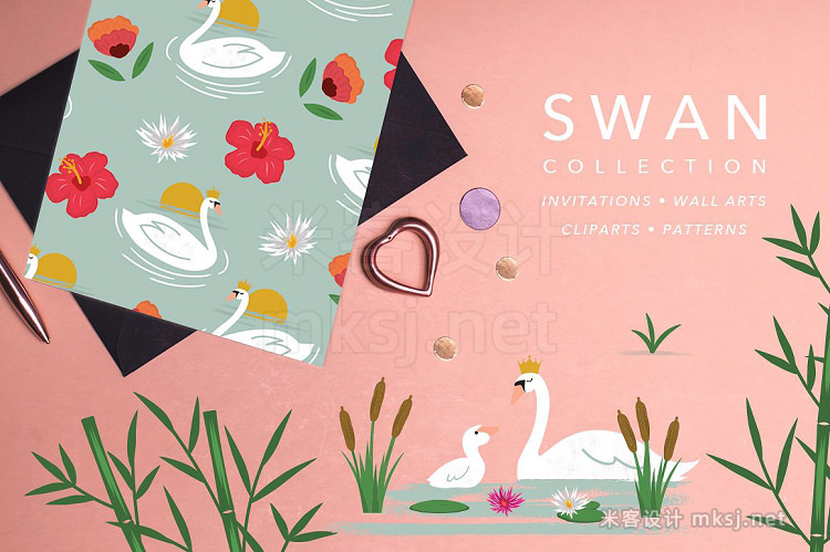 png素材 Swan Patterns Invites Wall Arts