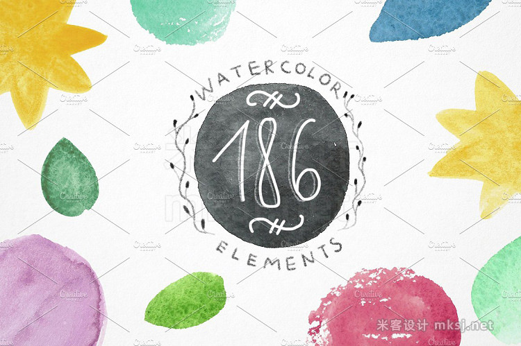 png素材 Set of 186 watercolor elements