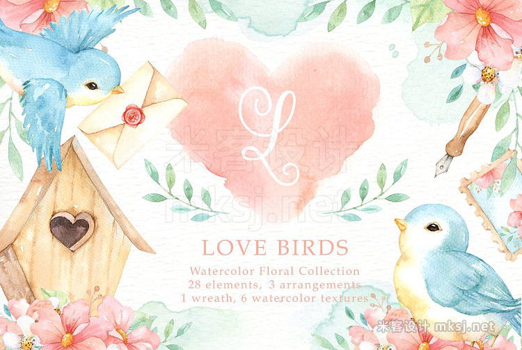 png素材 Love Birds Watercolor Cliparts