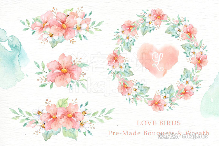 png素材 Love Birds Watercolor Cliparts