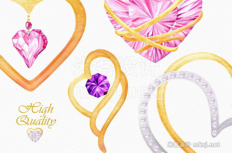 png素材 Watercolor Clipart Heart Jewelry