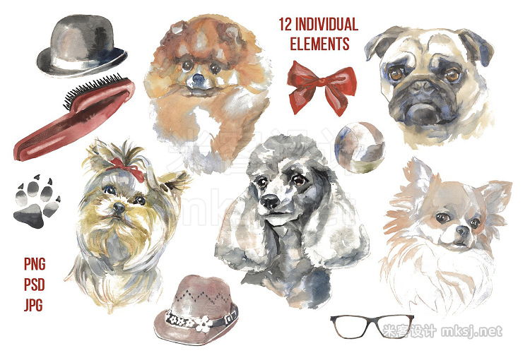 png素材 Cute dogs watercolor set