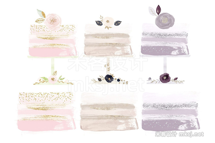 png素材 Brush Stroke Floral Watercolor Cakes