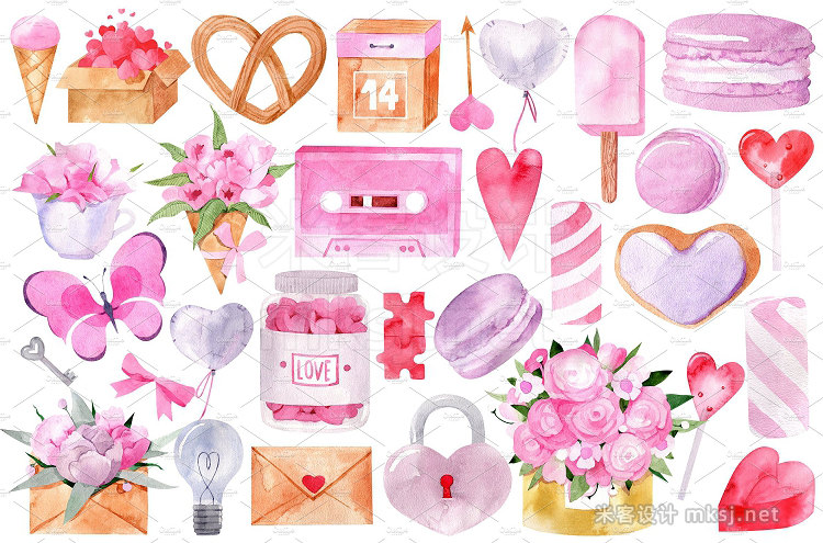 png素材 Valentine's Day  watercolor set
