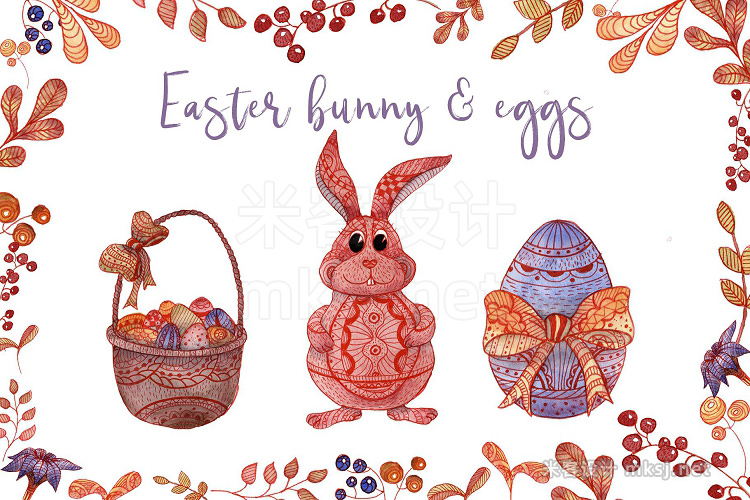 png素材 Doodle Easter Watercolor Set Clipart