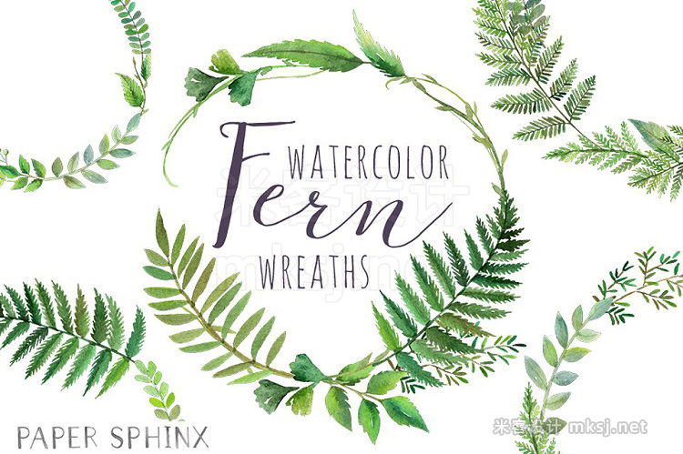 png素材 Watercolor Fern Wreaths