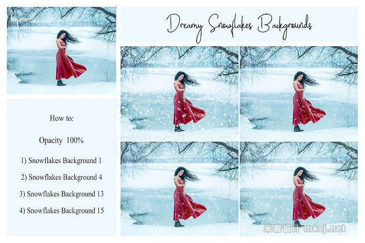 png素材 40 Dreamy Snowflakes PNG Overlays