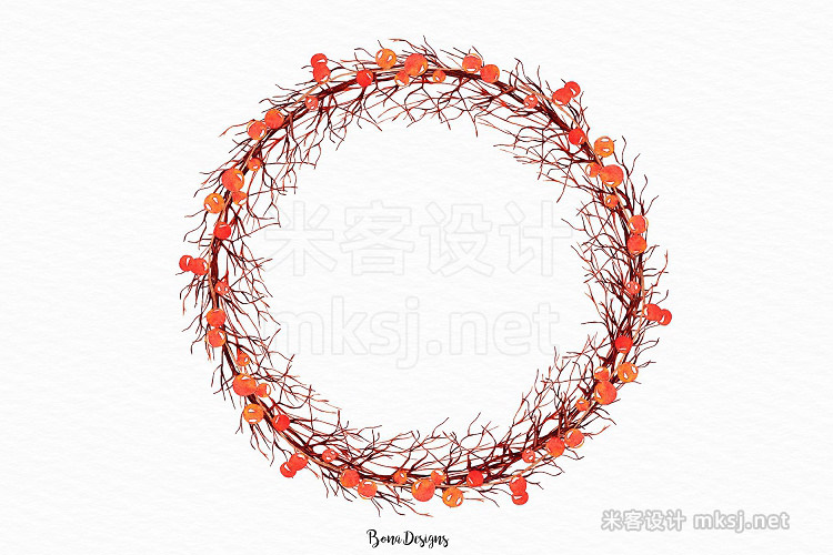 png素材 Watercolor Autumn Wreaths clipart