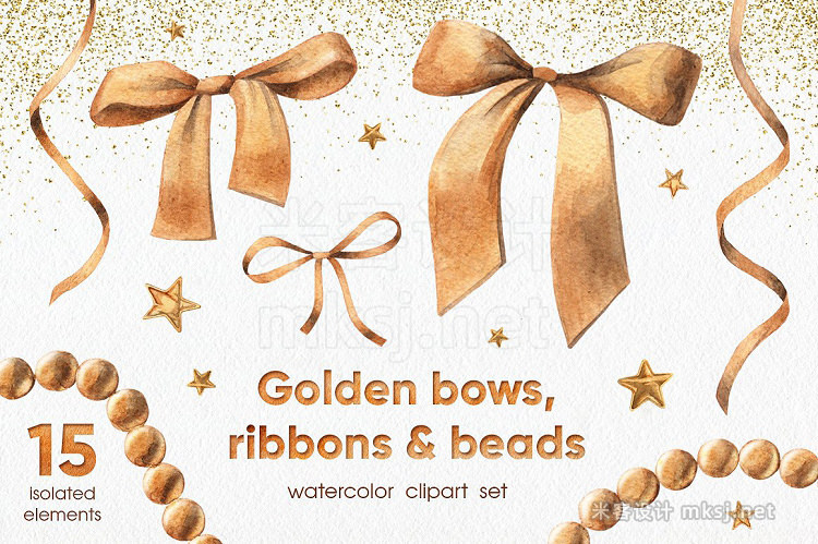png素材 Golden Bows Ribbons Beads