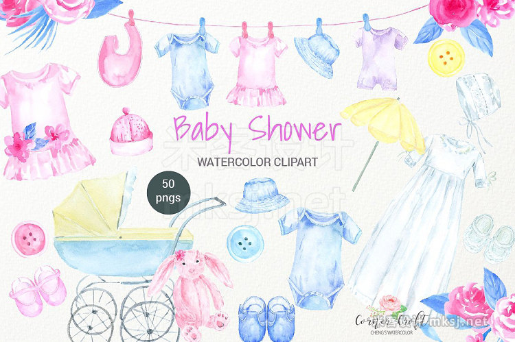 png素材 Watercolor Baby Shower Clipart