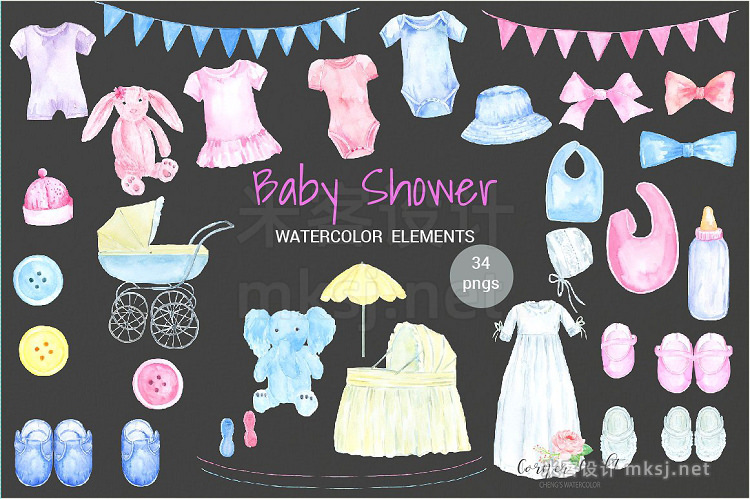 png素材 Watercolor Baby Shower Clipart