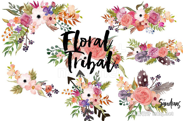 png素材 Floral tribal clip art hand painted
