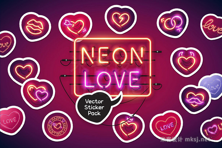 png素材 Neon Valentine's Day Sticker Pack