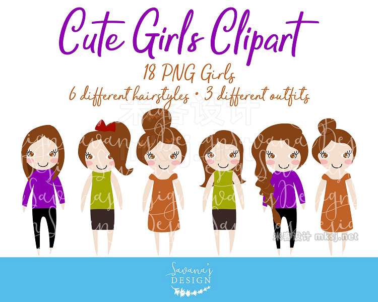 png素材 Brunette Hair Girls Clipart in PNG