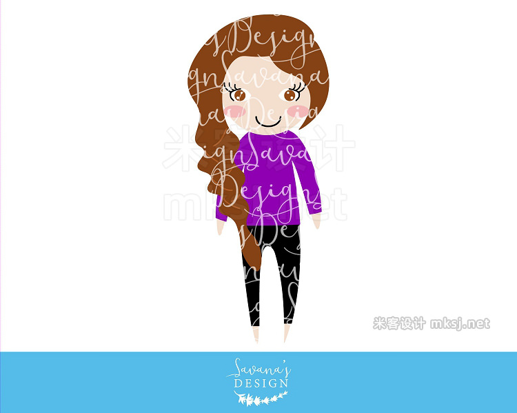 png素材 Brunette Hair Girls Clipart in PNG