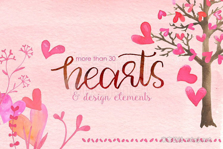 png素材 WaterColor Hearts Design Elements
