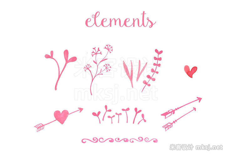 png素材 WaterColor Hearts Design Elements