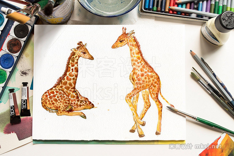 png素材 Giraffes watercolor animals