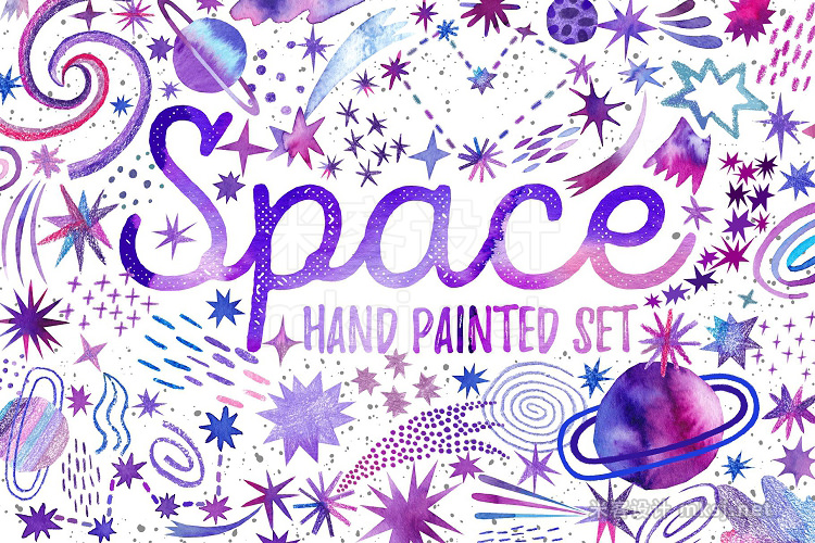 png素材 Watercolor space Cosmic set