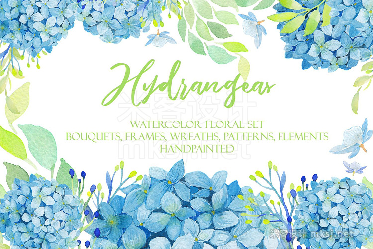 png素材 Watercolor Hydrangea Floral Clipart