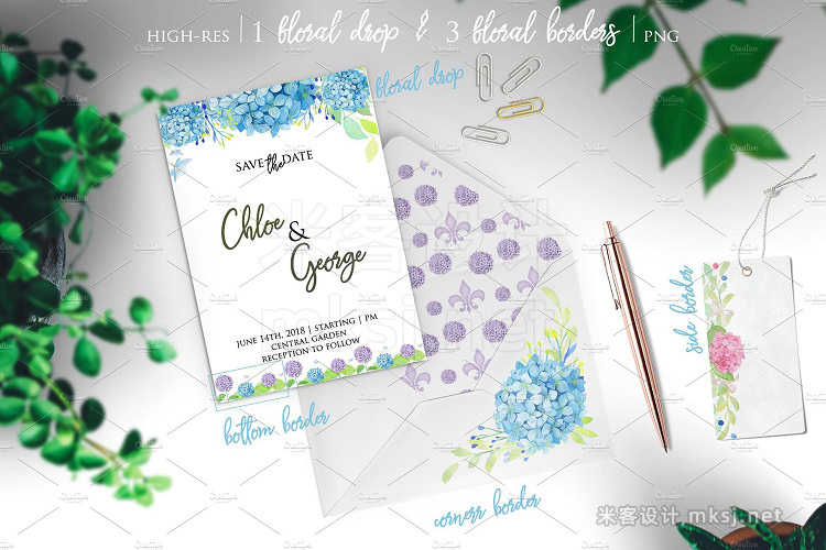 png素材 Watercolor Hydrangea Floral Clipart