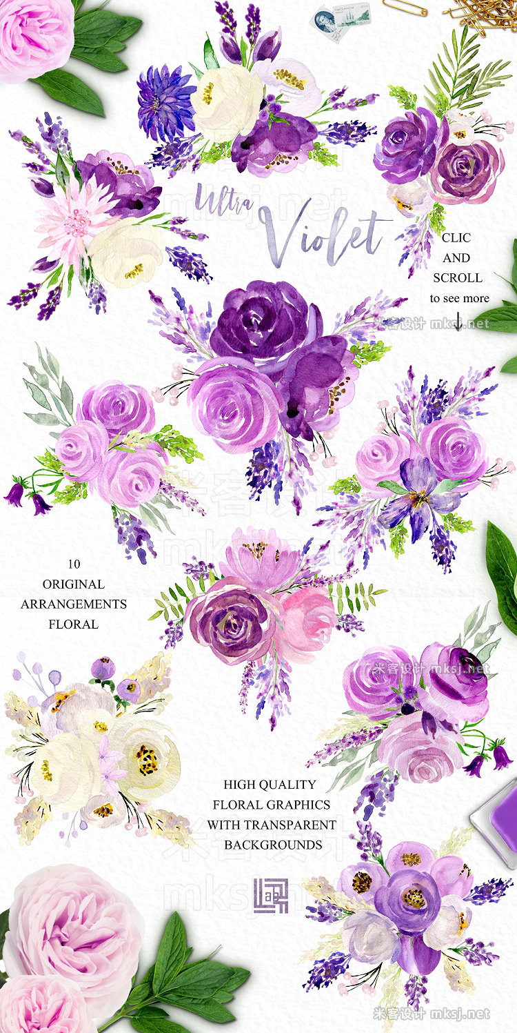 png素材 Ultra violet watercolor flowers