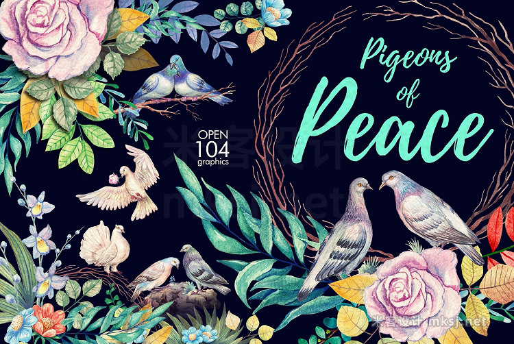 png素材 Watercolor Pigeons of Peace