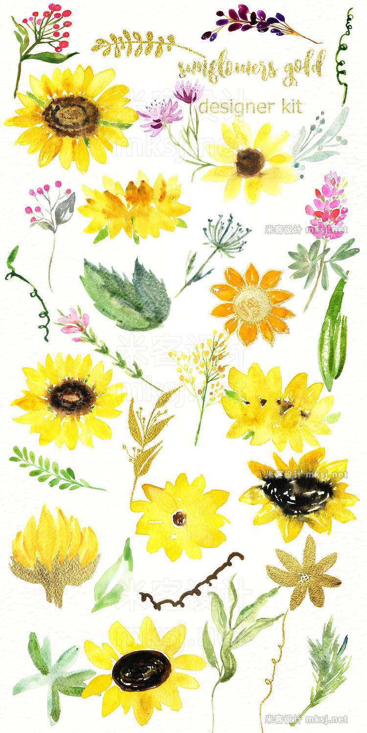 png素材 Sunflowers and pink flowers clipart