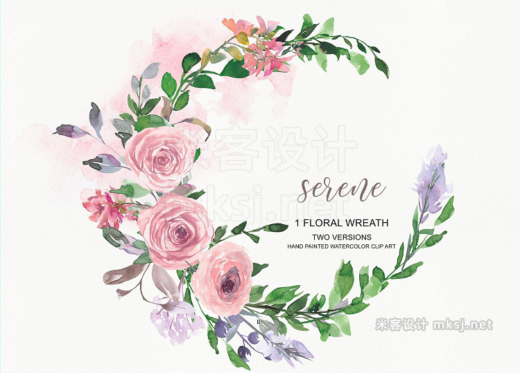 png素材 Watercolor Blush Rose Wreath Clipart