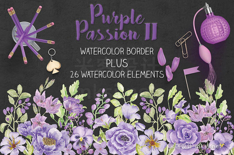 png素材 Purple watercolor border  elements
