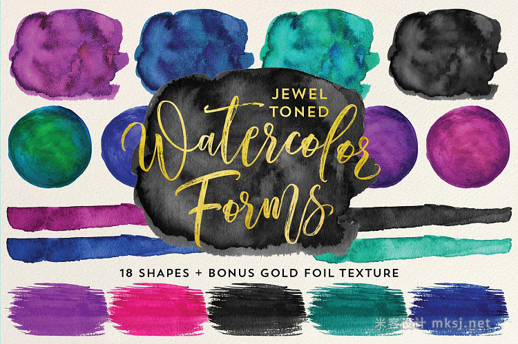 png素材 Jewel Tone Watercolor Forms Shapes
