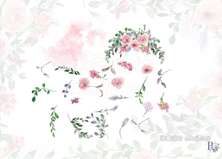 png素材 Hand Painted Watercolor Blush Rose