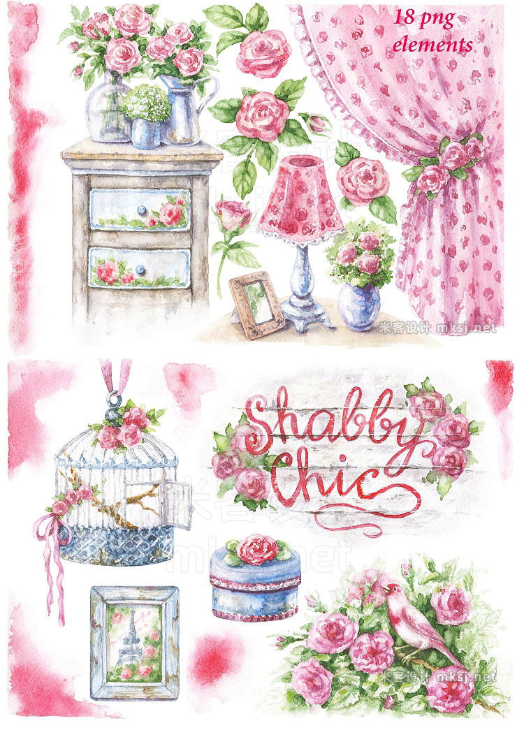 png素材 Watercolor Shabby Style Decor Items