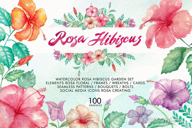 png素材 Watercolor Hibiscus Flowers
