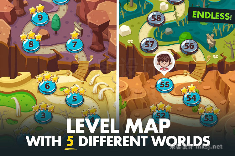 png素材 Game Level Map with 5 Worlds