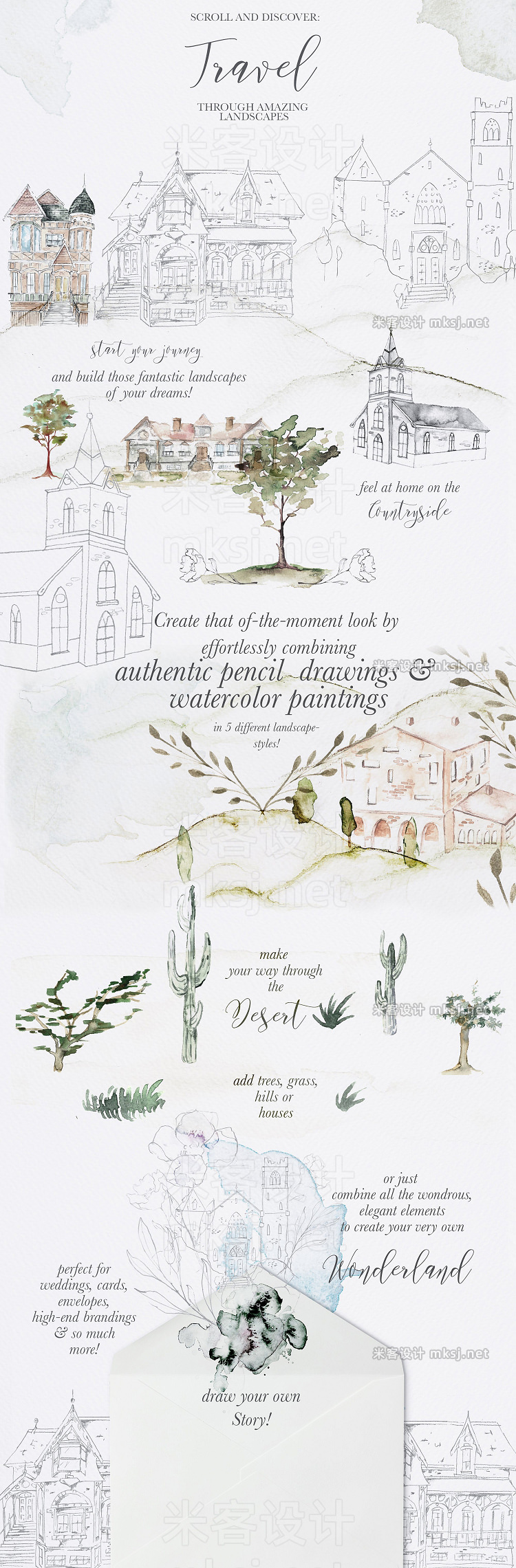 png素材 Wedding Venue  & Travel Watercolor Set