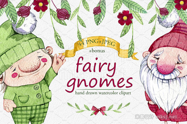 png素材 hand drawn watercolor fairy gnomes