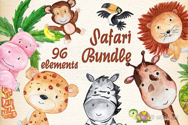 png素材 Safari Animals Watercolor bundle