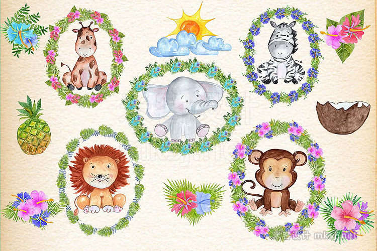 png素材 Safari Animals Watercolor bundle