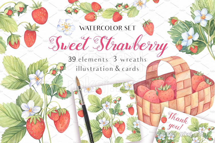 png素材 Sweet Watercolor Strawberry