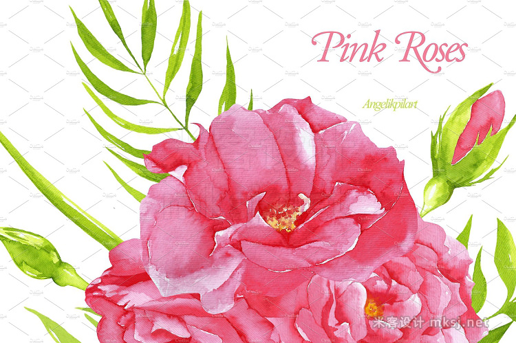 png素材 watercolor PinkRoses wreath & bouquets