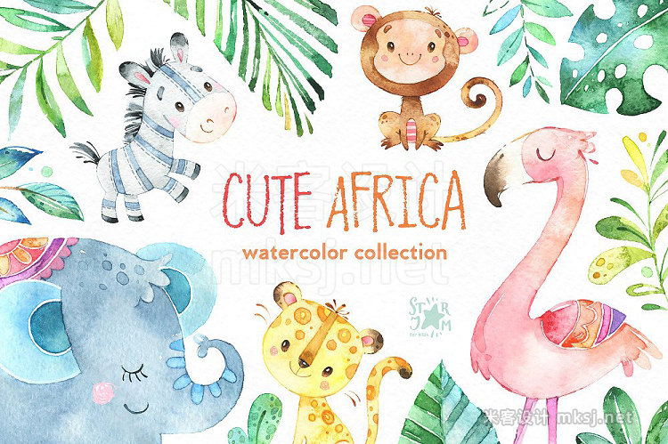 png素材 Cute Africa Animals Florals